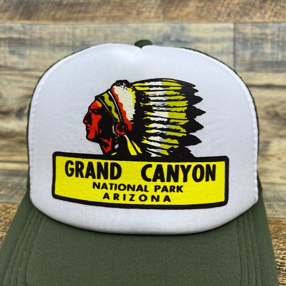 The Grand Canyon Mens Trucker Hat Olive Snapback Vintage Logo National Park AZ - Picture 3 of 8